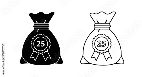 Money Bag with 25 Percent Discount Badge Vector Icon Celebration Award