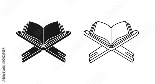 Quran Book Open on Rehal Stand Vector Icon for Islamic Spiritual Study