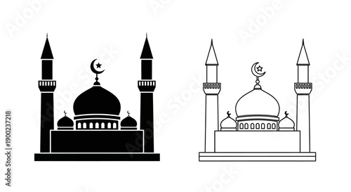 Grand Mosque Building with Tall Minarets for Islamic Worship and Culture Vector Icon