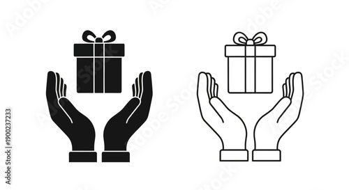 Cupped Hands Holding Gift Icon for Celebration, Generosity, and Care Vector Symbol