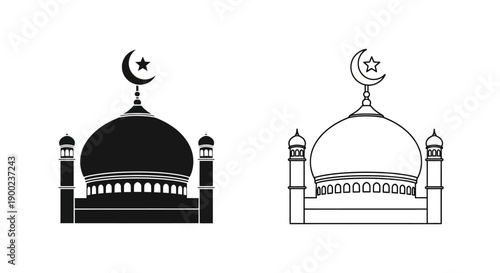 Islamic Mosque Dome Icon with Crescent Star for Muslim Worship and Religion Vector
