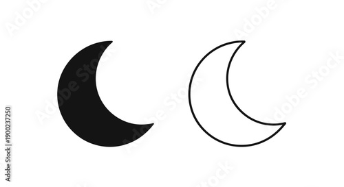 Simple Outline Crescent Moon Symbol for Celestial Night and Islamic Culture Vector