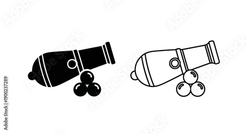 Vintage Cannon and Cannonballs Icon for History War or Military Design