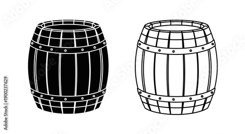 Traditional wooden barrel with metal hoops isolated on white background for storage container use