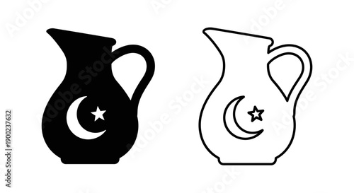 Traditional Islamic water pitcher or jug with crescent moon and star symbol for religious ritual