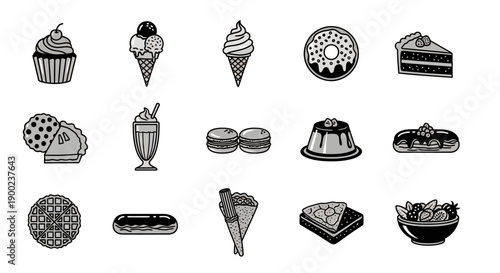 Assortment of Delightful Dessert Illustrations Depicting Various Sweet Treats for Design