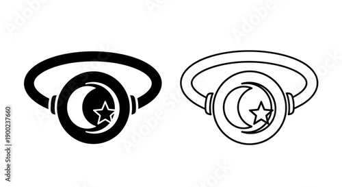 Islamic prayer ring or tasbih counter with moon and star symbol for spiritual dhikr practices