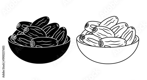 Bowl of fresh sweet date fruits icon for breaking fast during Ramadan Iftar celebration meals
