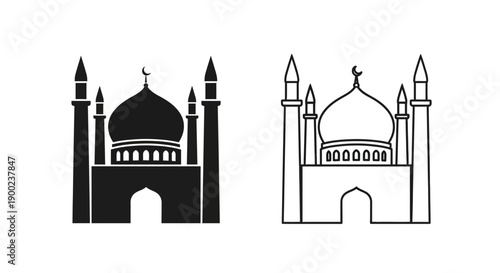 Grand mosque building architecture with multiple minarets towers