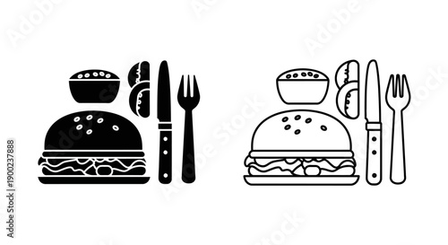 Delicious Burger Meal Vector Icon with Sides for Fast Food and Restaurant Themes