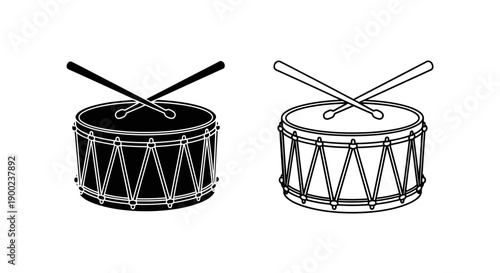 Classic Snare Drum Vector Icon with Sticks for Music, Marching, and Rhythm