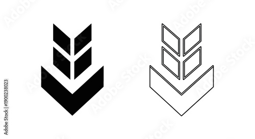 Triple Down Arrow Chevron Silhouette and Line Art Vector Direction Icon