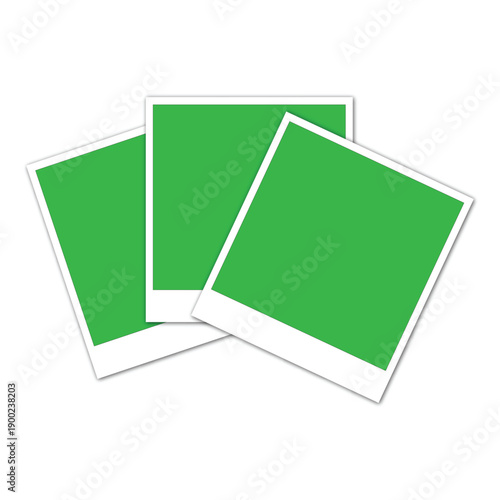 Blank Photo Frame Mockup Polaroid Style Green Screen Image Placeholder.