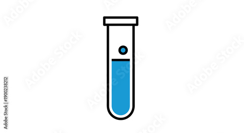 A laboratory test tube containing blue liquid and a single suspended particle is shown as a simple icon on a white backdrop.