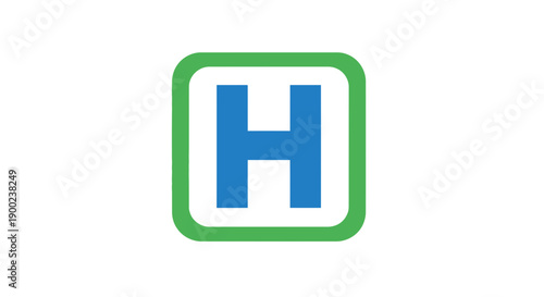 Letter H, an uppercase blue initial, is centrally positioned within a rounded green square, presented as a clean and simple graphic icon.