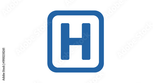 A blue square icon with rounded corners displays a prominent white capital letter H, symbolizing a hospital location or facility.