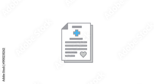 A stack of two medical documents featuring a cross symbol and a heart icon represents health records or insurance forms.