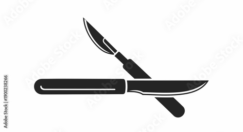 Two scalpels are crossed diagonally to represent surgical tools or medical procedures in a simple black silhouette.