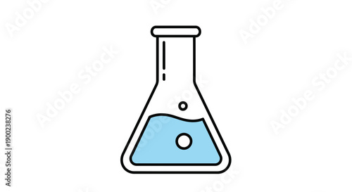 A laboratory Erlenmeyer flask containing light blue liquid with small bubbles is drawn simply on a white background for chemistry illustrations.