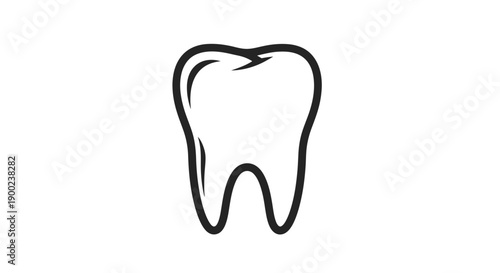 A simple black outline drawing depicts a single molar tooth isolated on a white background for dental concepts.