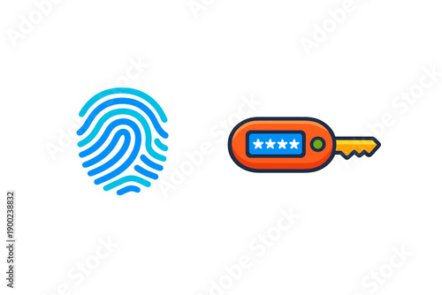 Tech tools for security use fingerprint scan and digital key for safe access in buildings and devices representing modern protection methods