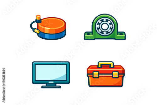 Different tools and equipment used for various tasks and purposes displayed in a simple layout on a white background