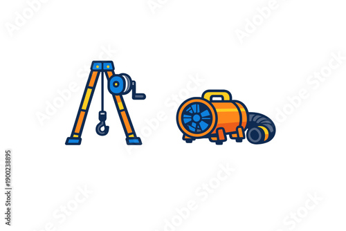 Tools for construction work used at a building site during daytime activities