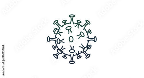 Outline illustration of a spherical virus particle with distinct spiked proteins represents an infectious pathogen.