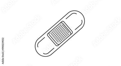 An adhesive strip bandage icon featuring a textured gray pad is presented against a plain white background for medical first aid concepts.