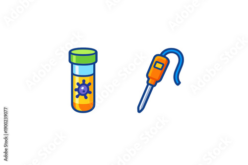 Test tube with bacteria and pipette on a lab table showing equipment used in scientific research during daytime