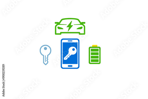 Electric car key system uses smartphone for access and battery monitoring in modern vehicles