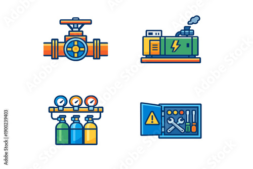 Different elements of industrial equipment and tools shown together for understanding their function and use in industries and work environments