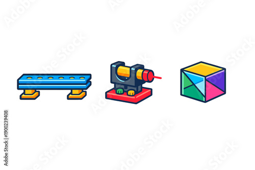 Colorful toys for kids on a table with a xylophone, a toy drill, and a geometric block set ready for play in a bright room