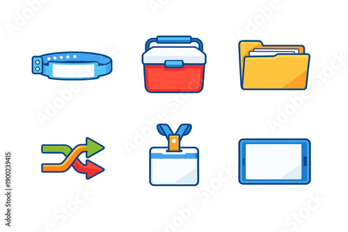 Different types of tools and items used in work or personal situations are shown together in a simple layout with bright colors for easy recognition