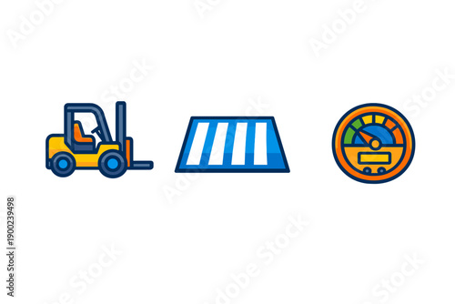 Forklift moving materials near loading dock with gauge display in industrial area during daytime