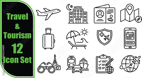 Comprehensive icon set for travel and tourism industry illustration