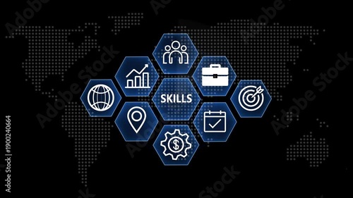 The Coach motivation to skills improvement concept. Technology, Internet and network concept on world background 4k video