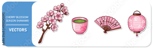 Beautiful cherry blossom elements for Hanami celebration