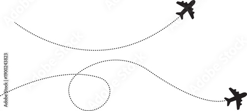 Airplane Dotted Line Route Vector Illustration. Flying Plane Dashed Path Icon.