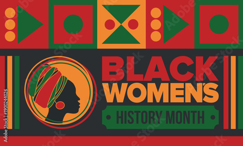 Black Women's History Month annual celebrated in April. International holiday in honor of the achievements of black women with roots in Africa of the past, future and present. Black woman silhouette
