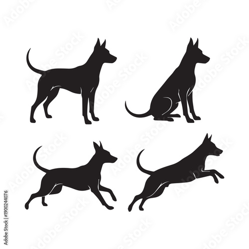 Dog Poses Silhouette Vector Set
Dog Black and White Silhouette Illustration
Dog Poses Animal Silhouette Icon Set