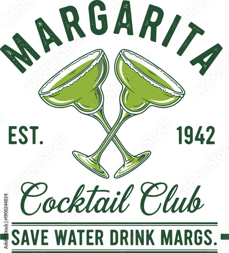 Margarita vintage cocktail poster design with crossed lime glasses and typography