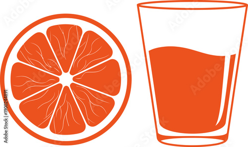 Orange slice and glass of juice beverage refreshment drink healthy