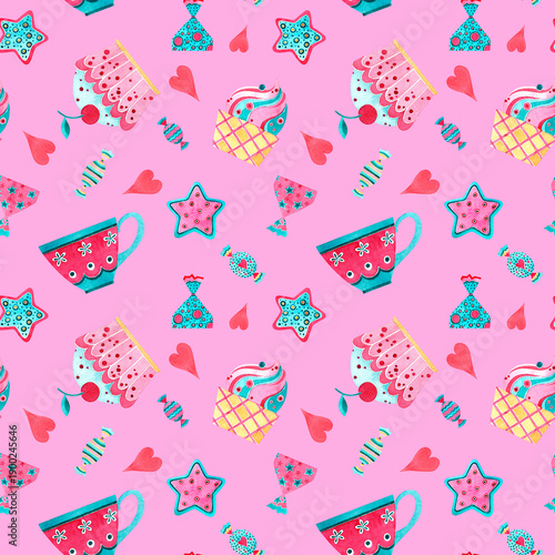 Sweet birthday. Watercolor illustration, drawing for fabric.