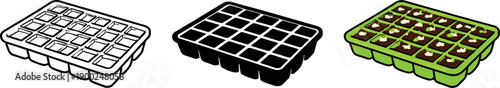 Soil health outcome represented by a reusable seedling tray with multiple square cells viewed from above as one organized growing