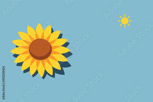 Sunflower silhouette lying flat seen from a top-down angle emphasizing radial petal geometry, offset to the left third of a 3:2