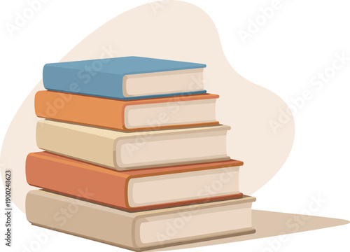 Minimalist Book Stack. Compact stack of books with staggered heights seen in a macro close-up perspective, placed in the left
