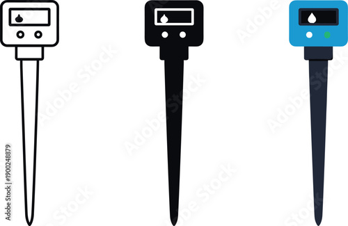 Smart field context depicted as a soil moisture sensor probe with small top module and narrow spike standing upright as a single