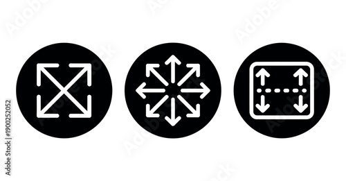 Three black and white icons illustrating different image transformation and scaling options on a clean white background.