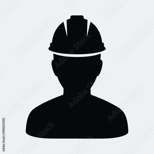 Industrial engineer or builder wearing protective headgear equipment silhouette vector illustration